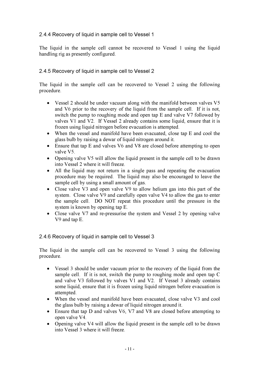 Boca Research None manual Recovery of liquid in sample cell to Vessel 