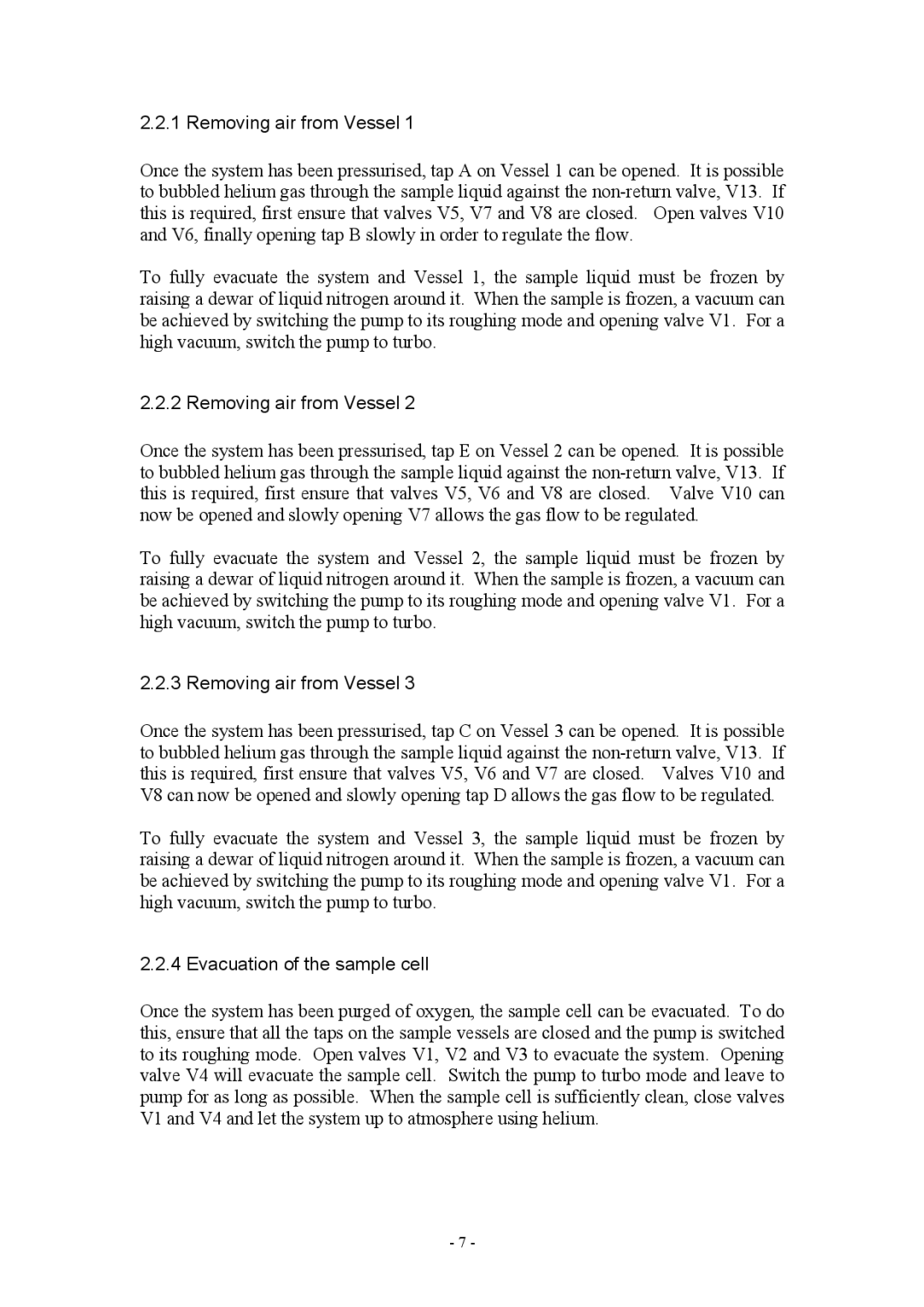 Boca Research None manual Removing air from Vessel, Evacuation of the sample cell 