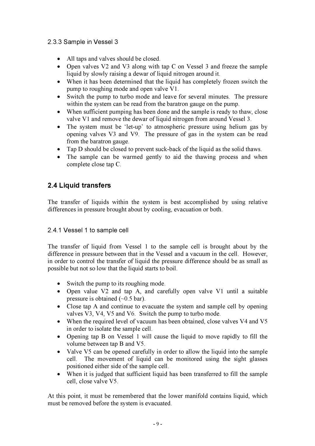 Boca Research None manual Liquid transfers, Vessel 1 to sample cell 