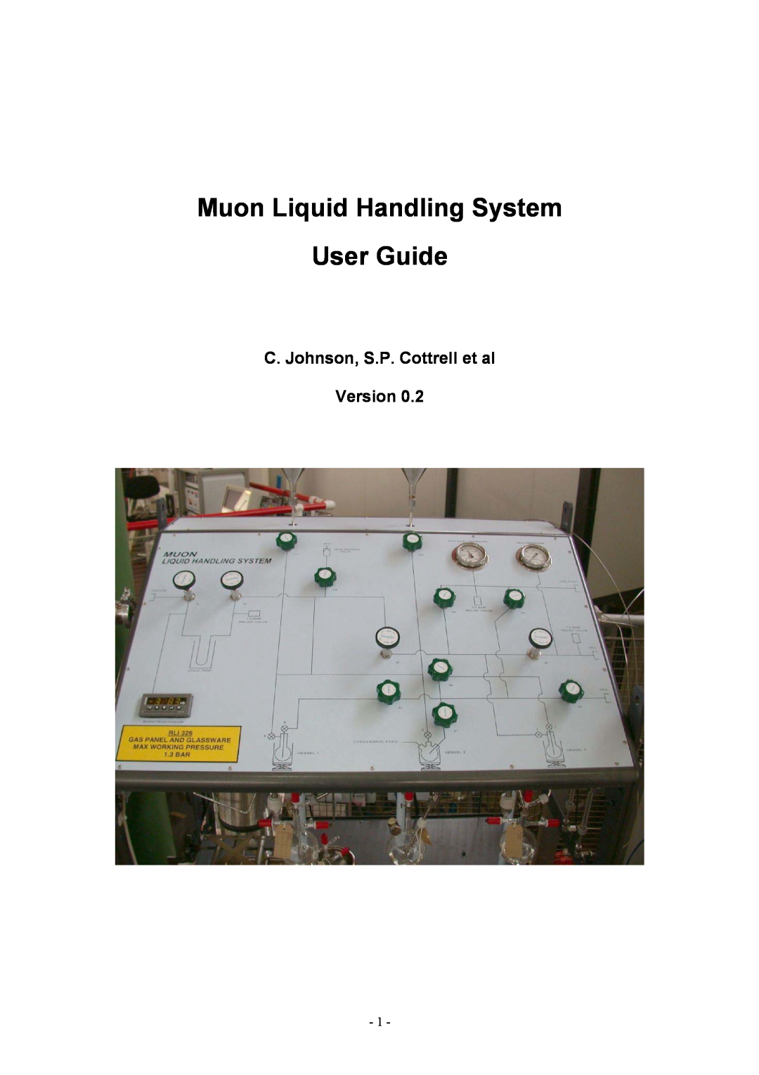 Boca Research None manual C. Johnson, S.P. Cottrell et al Version, Muon Liquid Handling System User Guide 