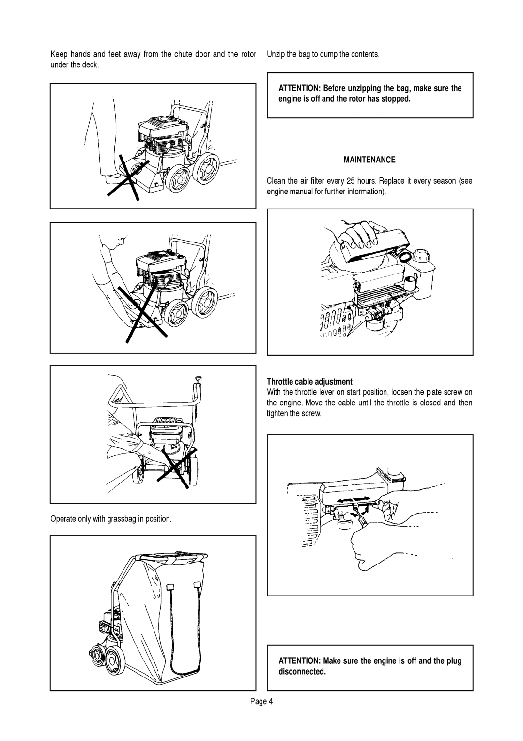 Boca Research Turbo 50 manual Maintenance, Throttle cable adjustment 