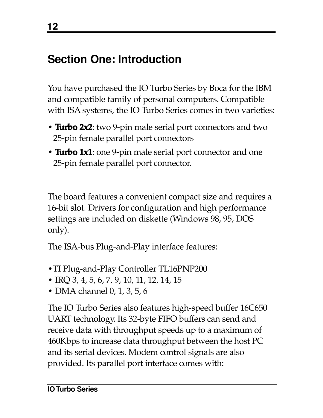 Boca Research Turbo1x1, 2x2 manual Section One Introduction 