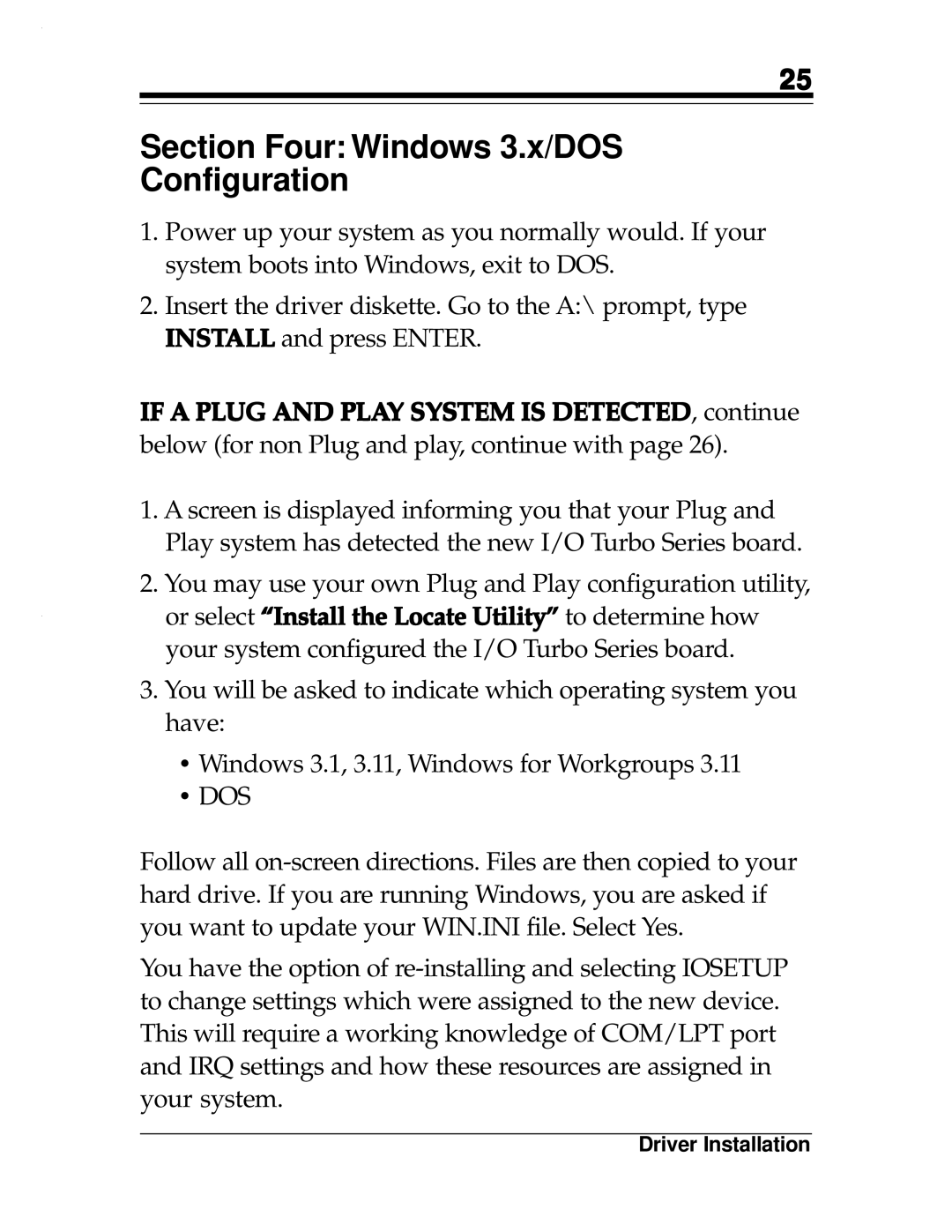 Boca Research 2x2, Turbo1x1 manual Section Four Windows 3.x/DOS Configuration, Dos 