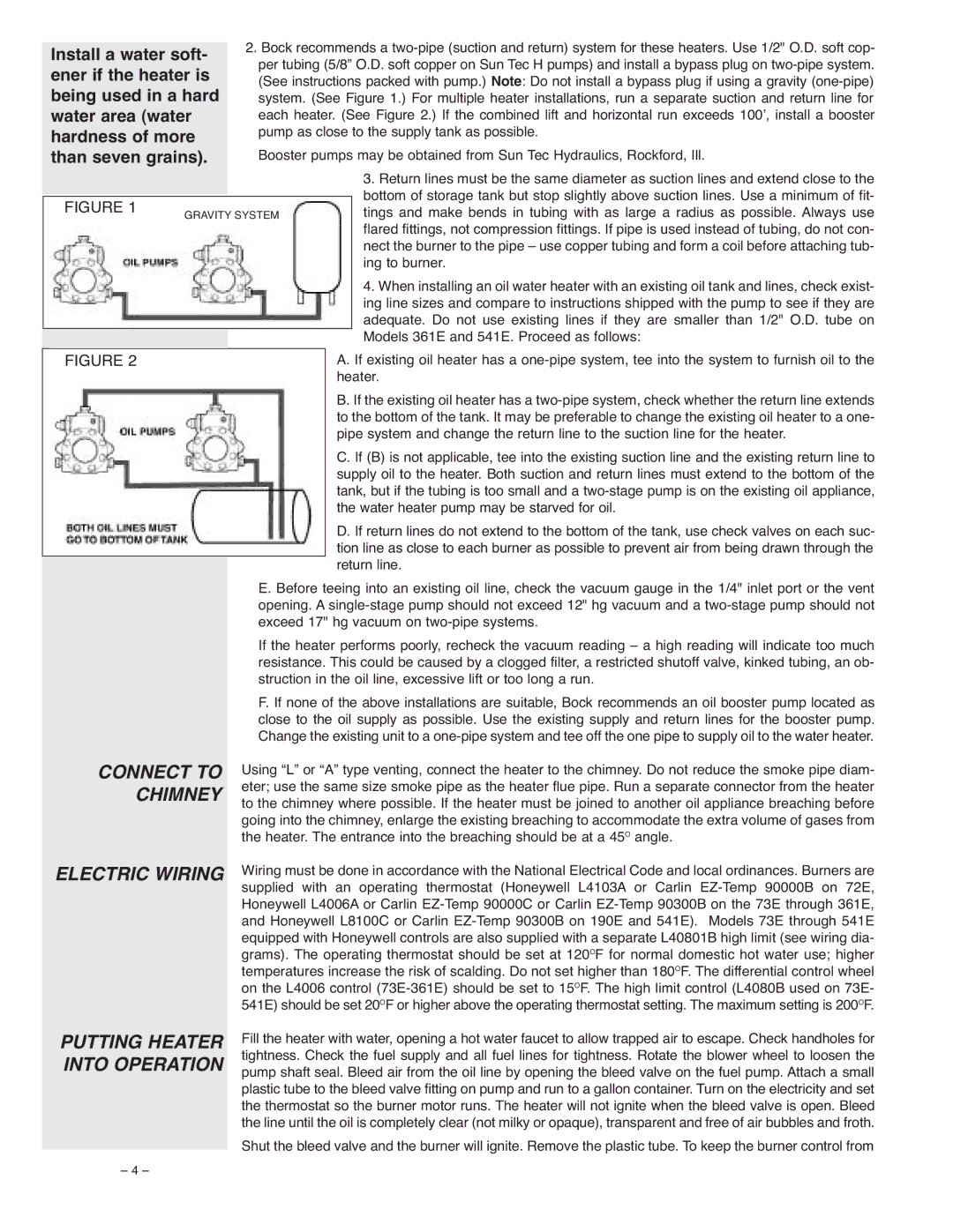 Bock Water heaters 241E, 541E, 72E, 73E, 361E Connect to, Chimney, Electric Wiring, Putting Heater, Into Operation 