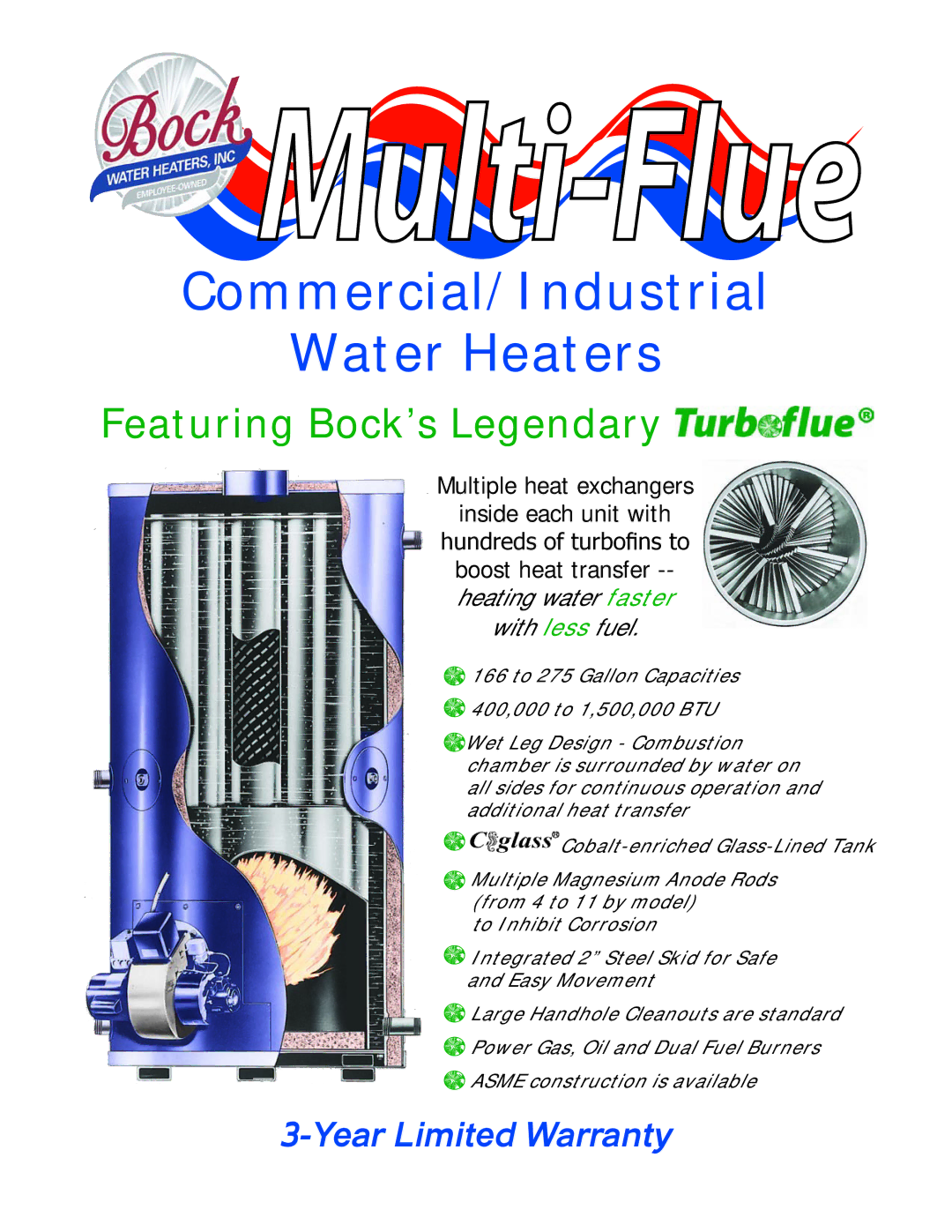 Bock Water heaters Commercial/Industrial Water Heaters warranty Multi-Flue 