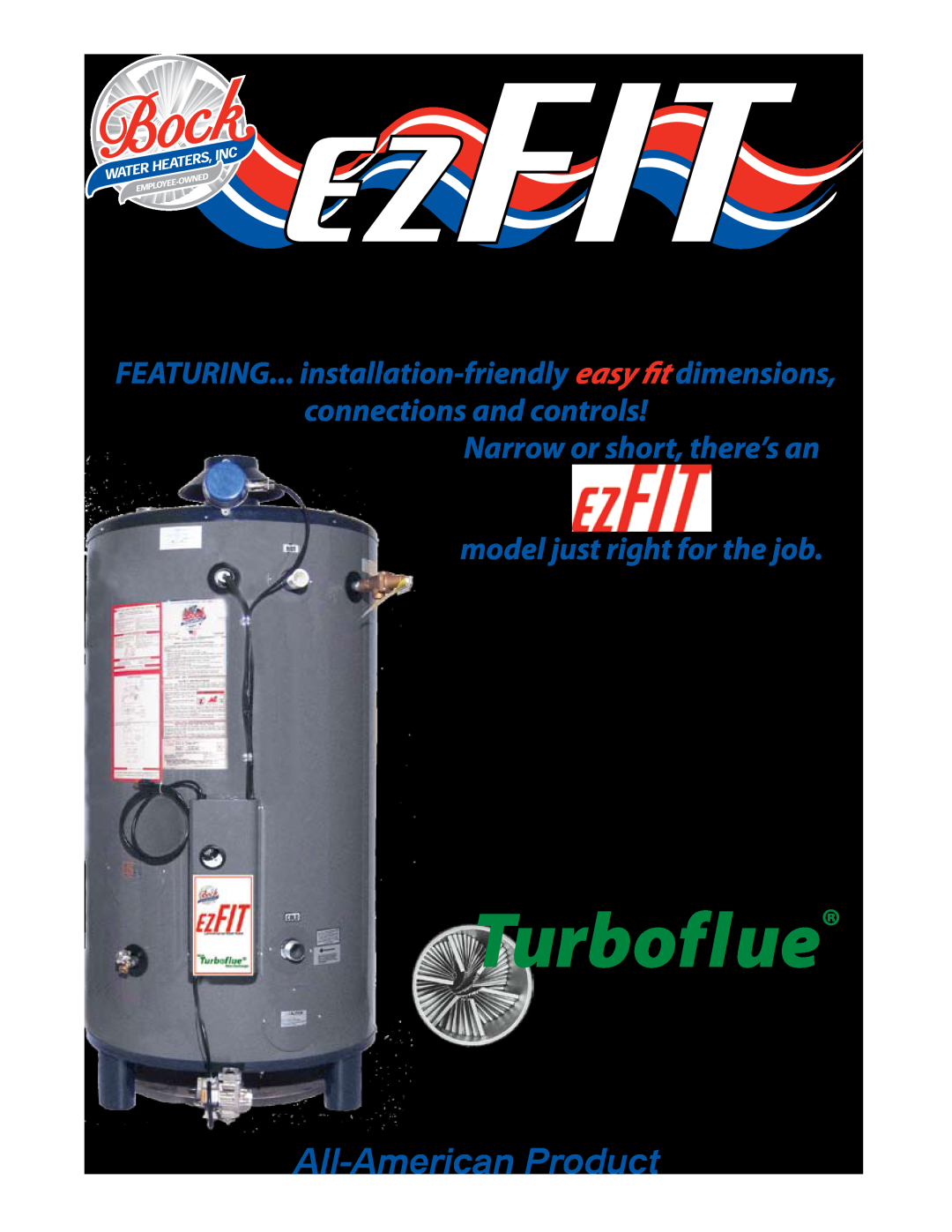 Bock Water heaters EZFIT dimensions ezFIT, Turboflue, All-American Product, Commercial Atmospheric Gas Water Heaters 