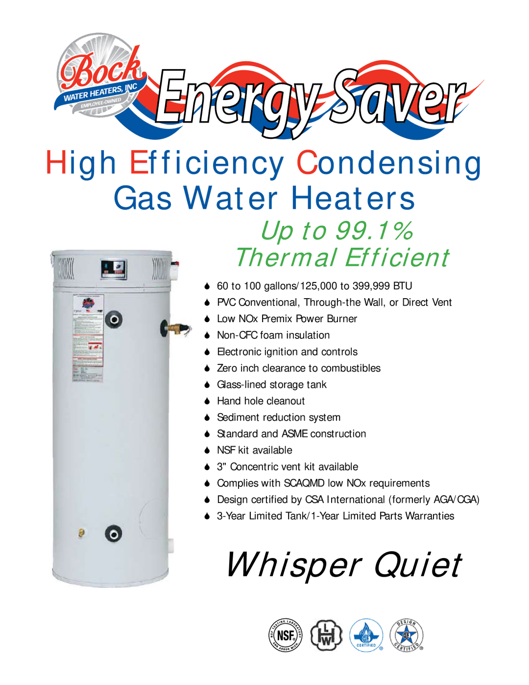 Bock Water heaters High Efficiency Condensing Gas Water Heaters manual Energy Saver, Up to 99.1% Thermal Efficient 