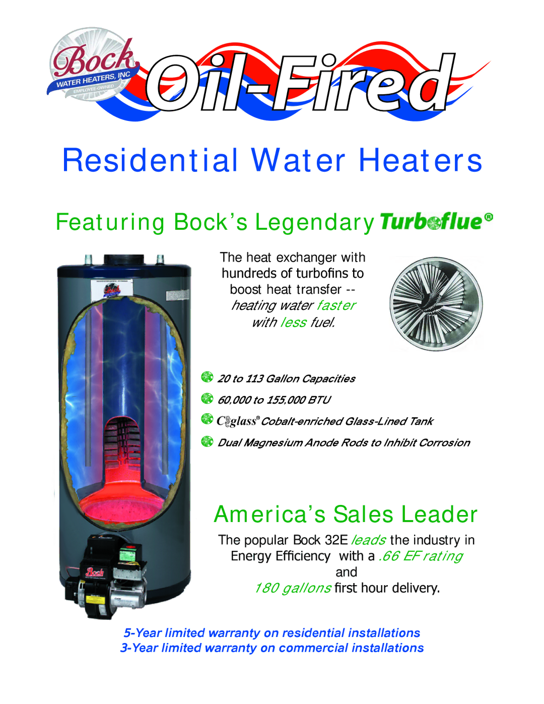 Bock Water heaters Residential Oil-Fired Water Heater warranty Featuring Bock’s Legendary, America’s Sales Leader 