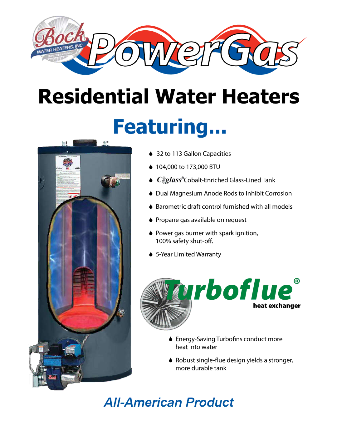 Bock Water heaters Residential Power Gas Water Heater warranty PowerGas 