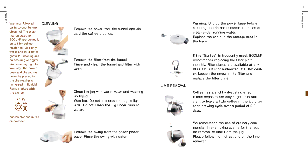 Bodum 05-3000-IM01 warranty Cleaning, Lime Removal 