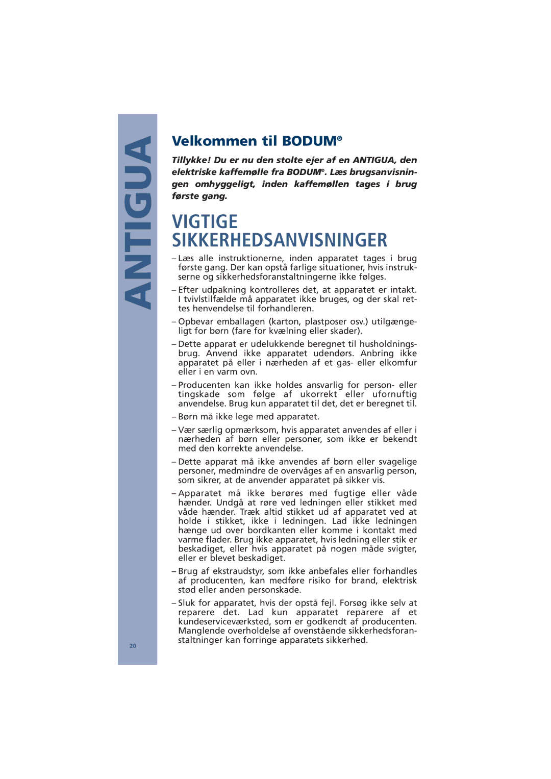 Bodum 10462, 10539 manual Vigtige Sikkerhedsanvisninger, Velkommen til Bodum 