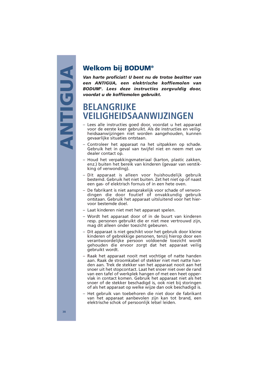 Bodum 10462, 10539 manual Belangrijke Veiligheidsaanwijzingen, Welkom bij Bodum 