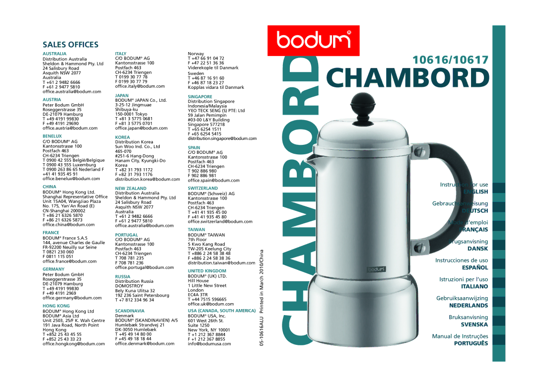 Bodum 10617, 10616 manual Chambord 