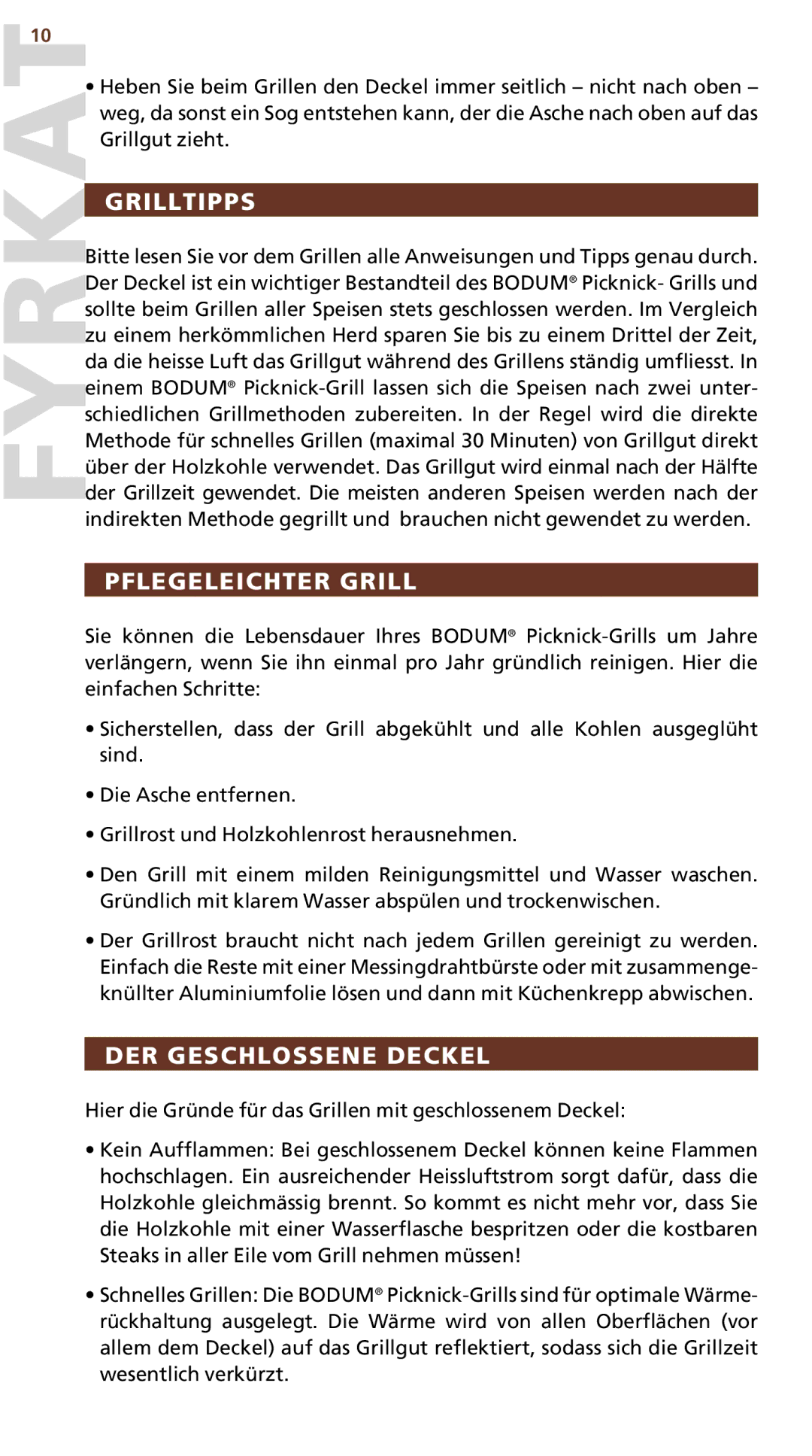 Bodum 10630 manual Grilltipps, Pflegeleichter Grill, Der geschlossene Deckel 