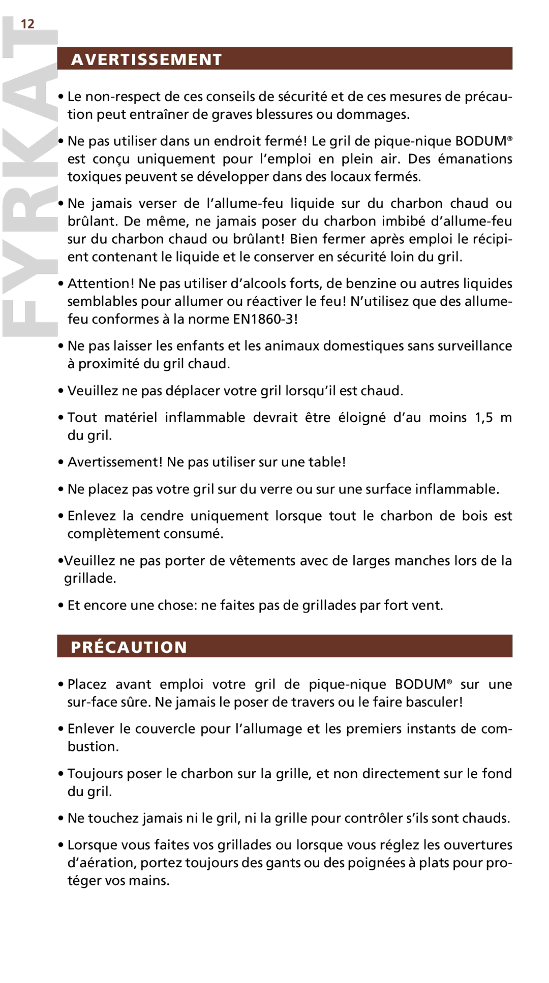 Bodum 10630 manual Avertissement, Précaution 