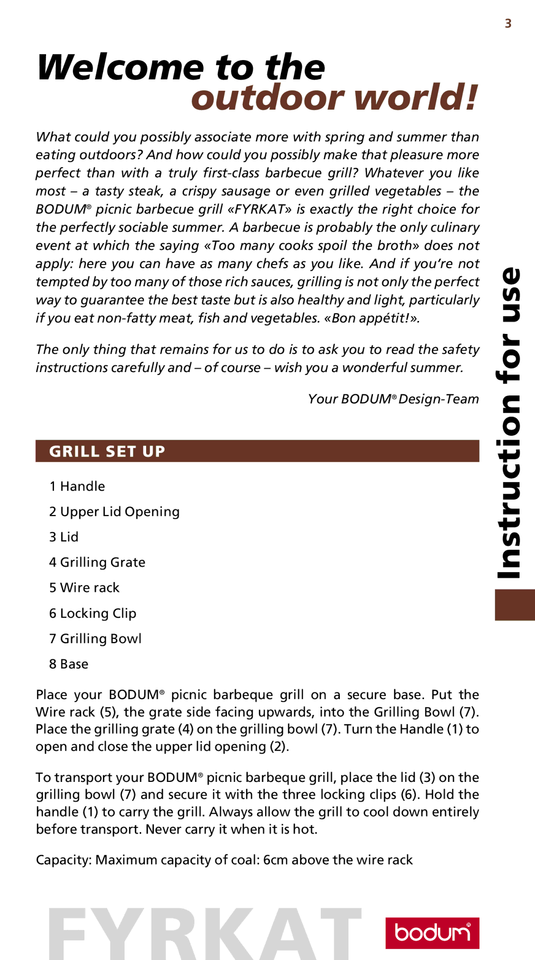 Bodum 10630 manual Welcome to the outdoor world, Grill SET UP 