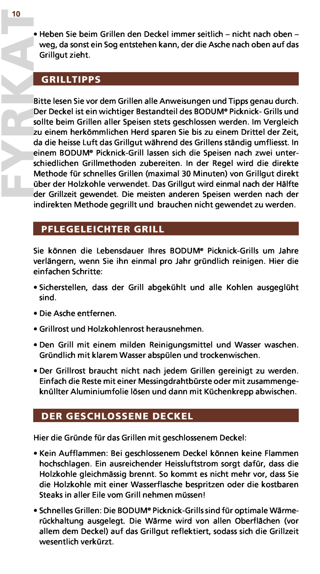 Bodum 10630 manual Grilltipps, Pflegeleichter Grill, Der geschlossene Deckel 
