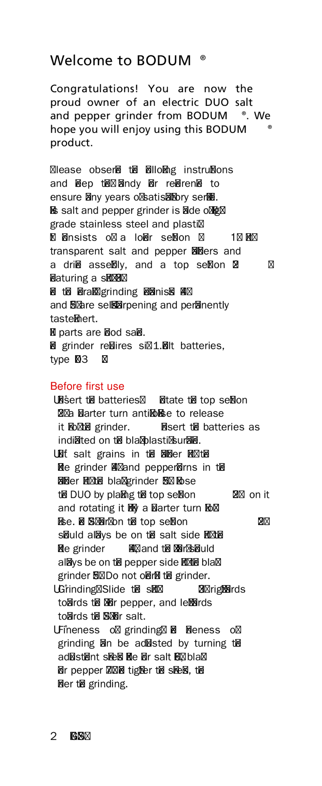 Bodum 10993 manual Welcome to Bodum, English, Before first use 