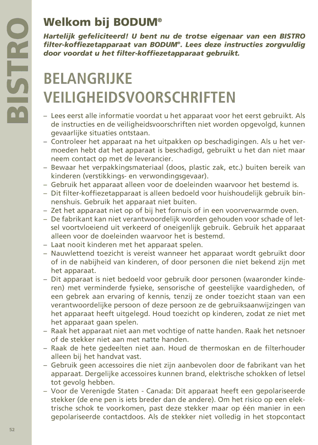 Bodum 11001 manual Belangrijke Veiligheidsvoorschriften, Welkom bij Bodum 