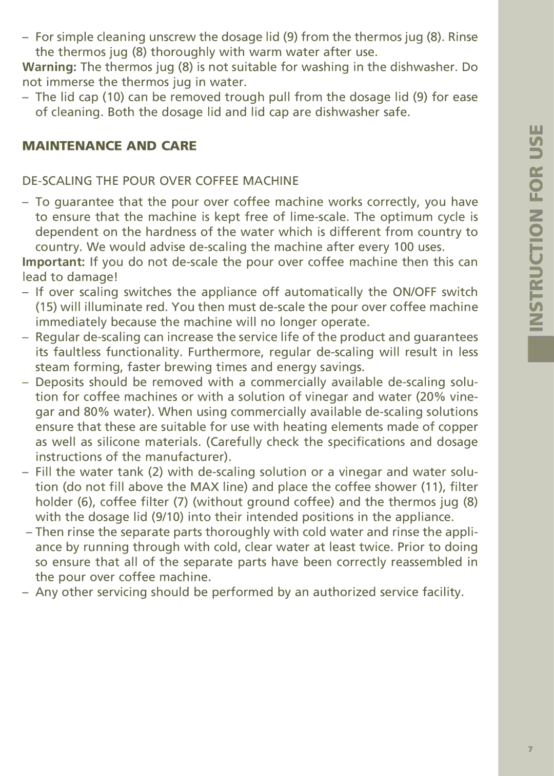 Bodum 11001 manual Maintenance and Care 
