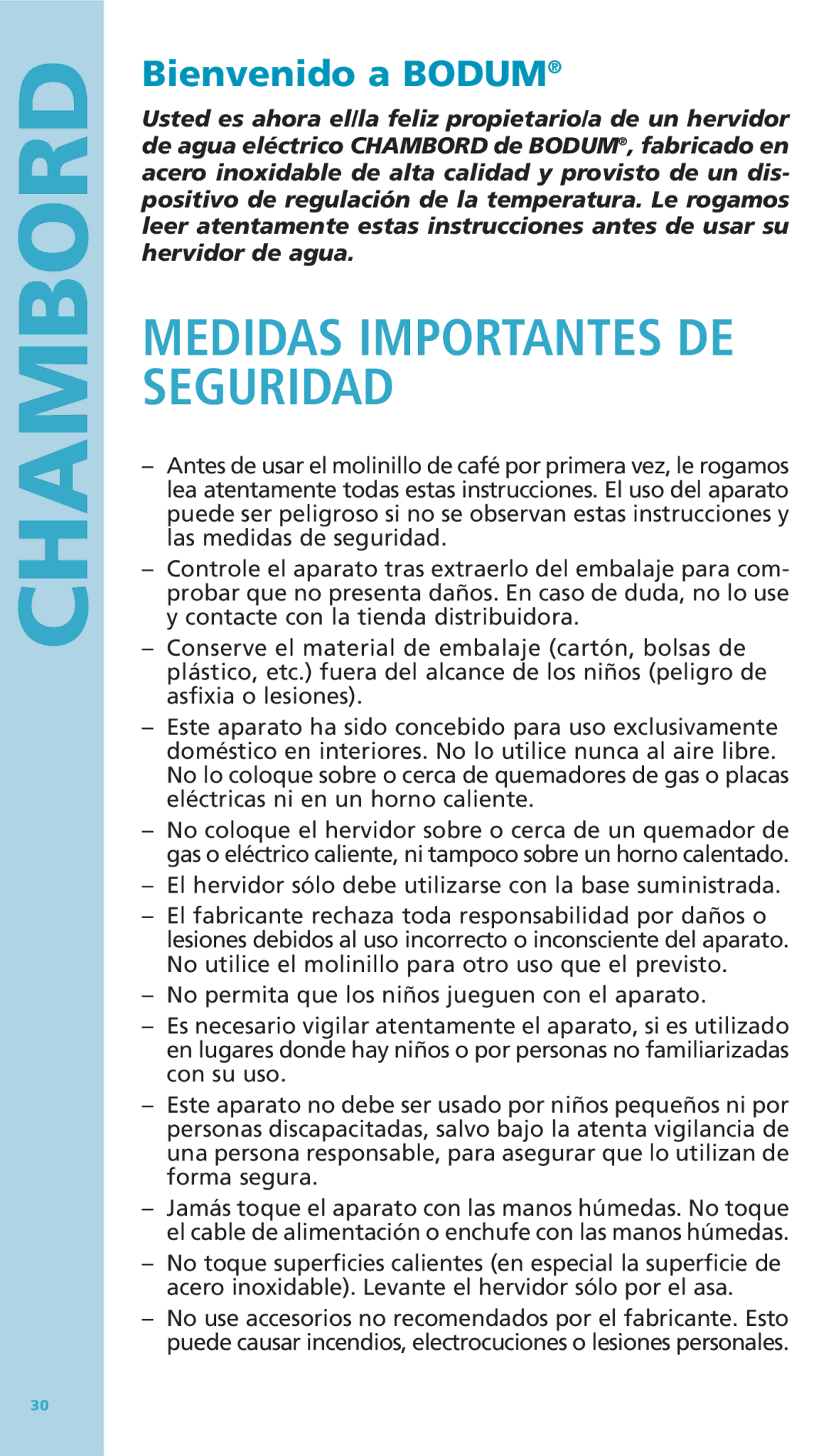 Bodum 11076-16 manual Medidas Importantes DE Seguridad, Bienvenido a Bodum 