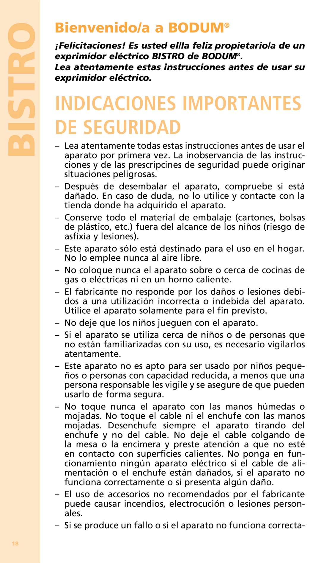 Bodum 11149 warranty Indicaciones Importantes DE Seguridad, Bienvenido/a a Bodum 