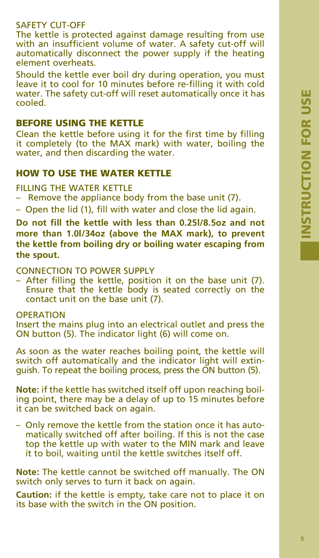 Bodum 11154 manual Before Using The Kettle, How To Use The Water Kettle, Instruction for use 