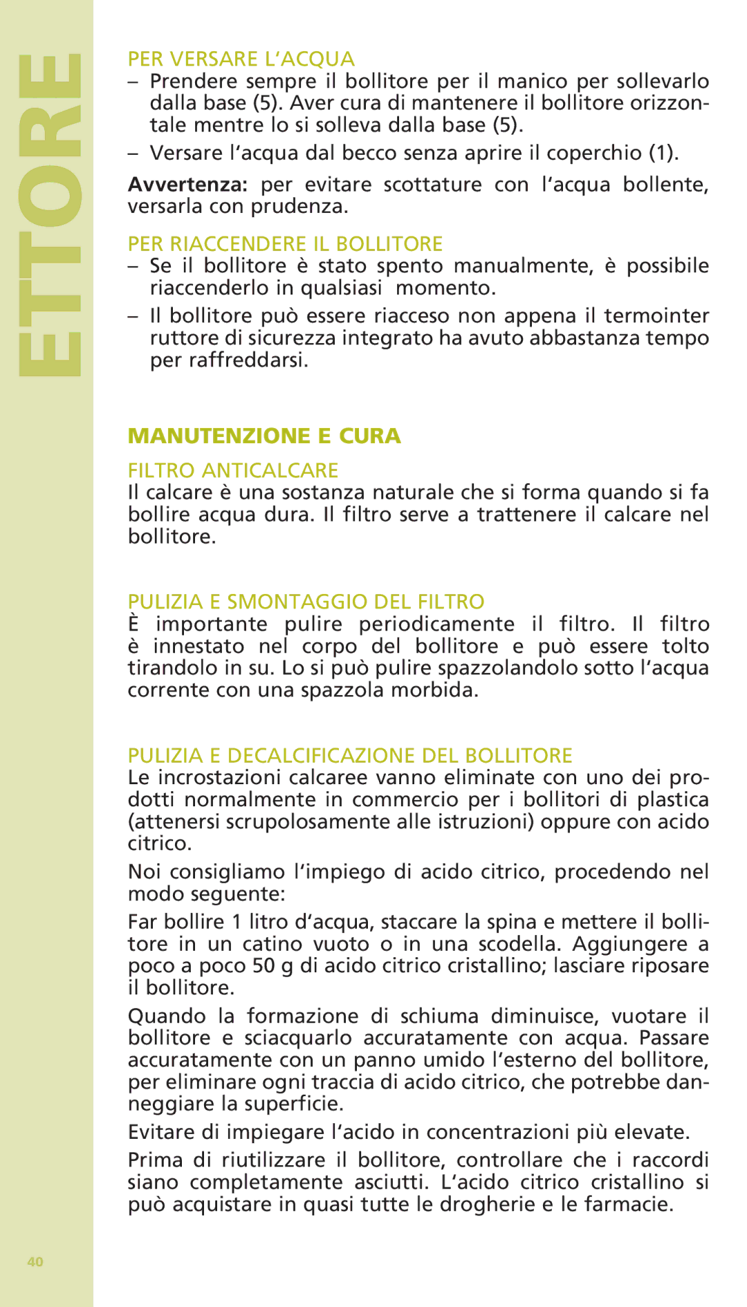 Bodum 11175 warranty Manutenzione E Cura 