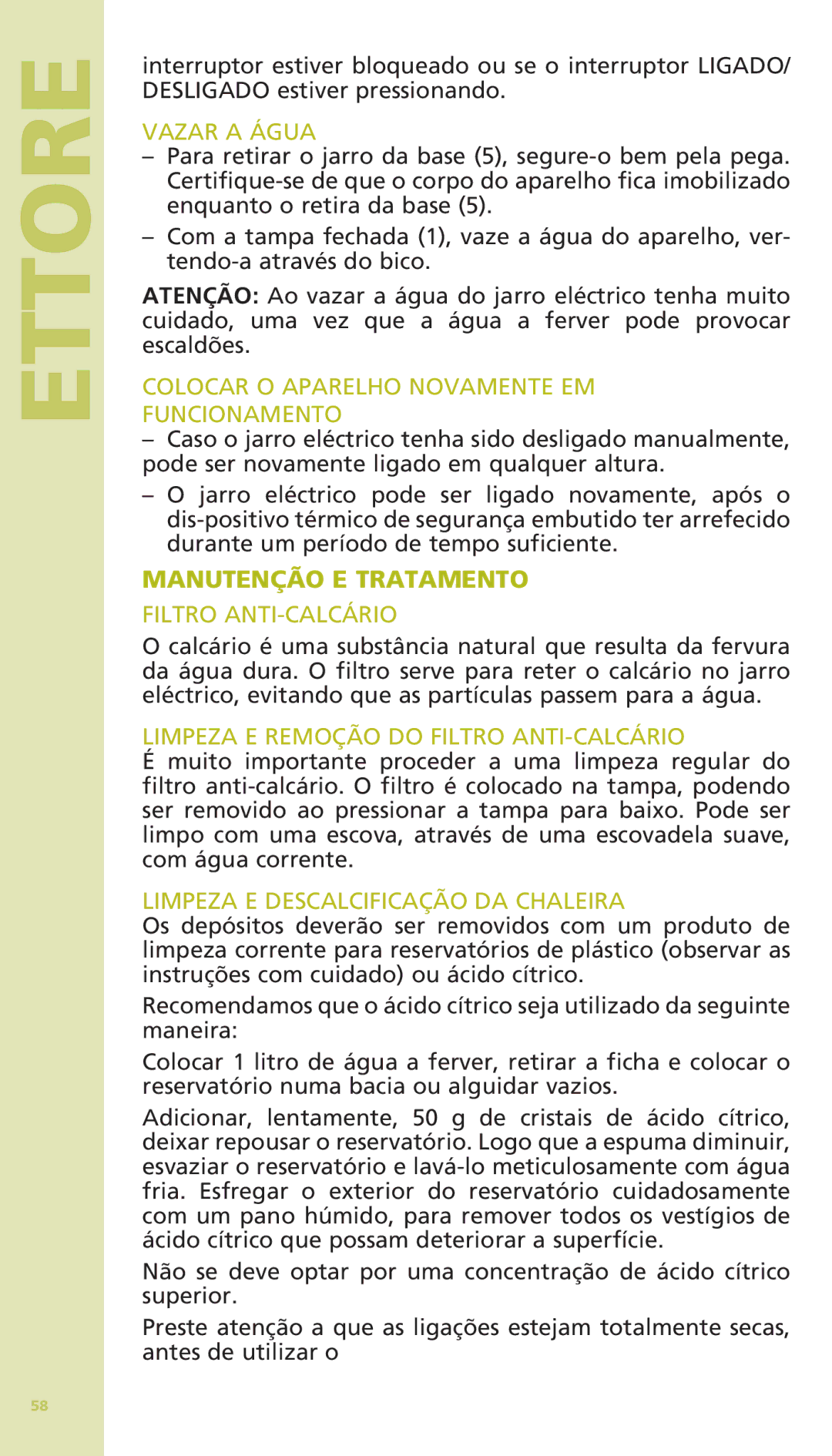 Bodum 11175 warranty Manutenção E Tratamento 