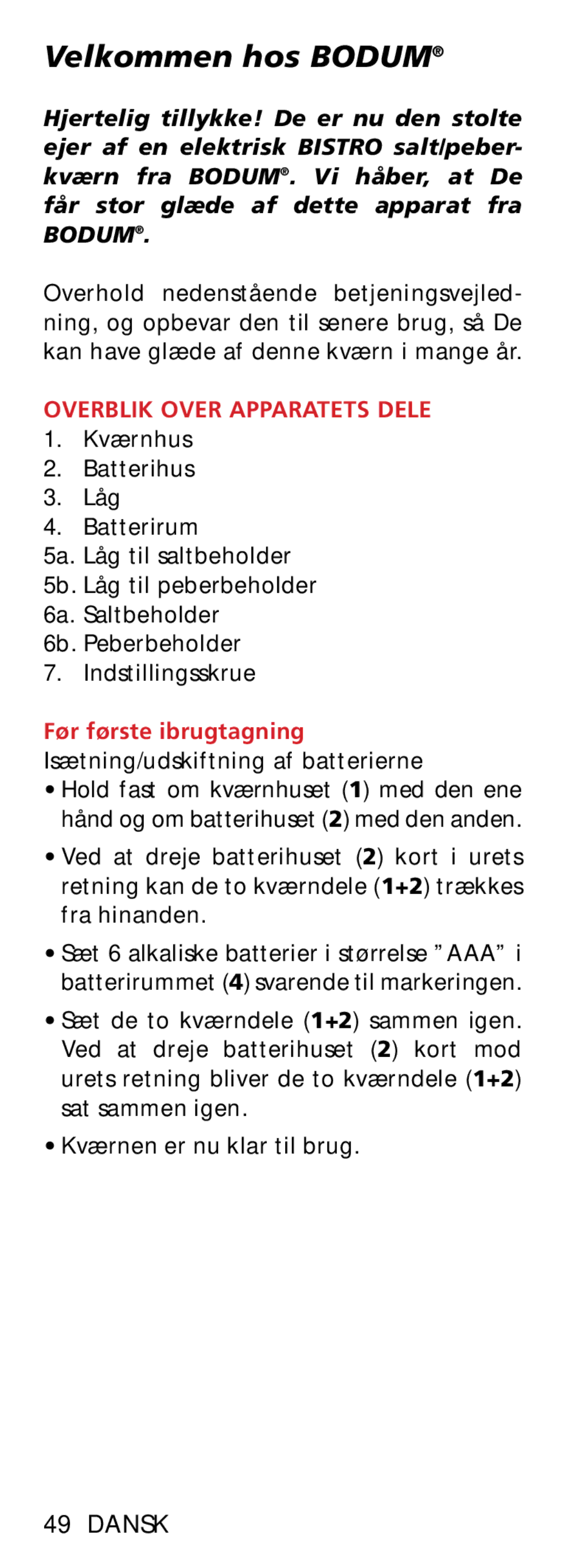 Bodum 11348 manual Velkommen hos Bodum, Dansk, Overblik Over Apparatets Dele 