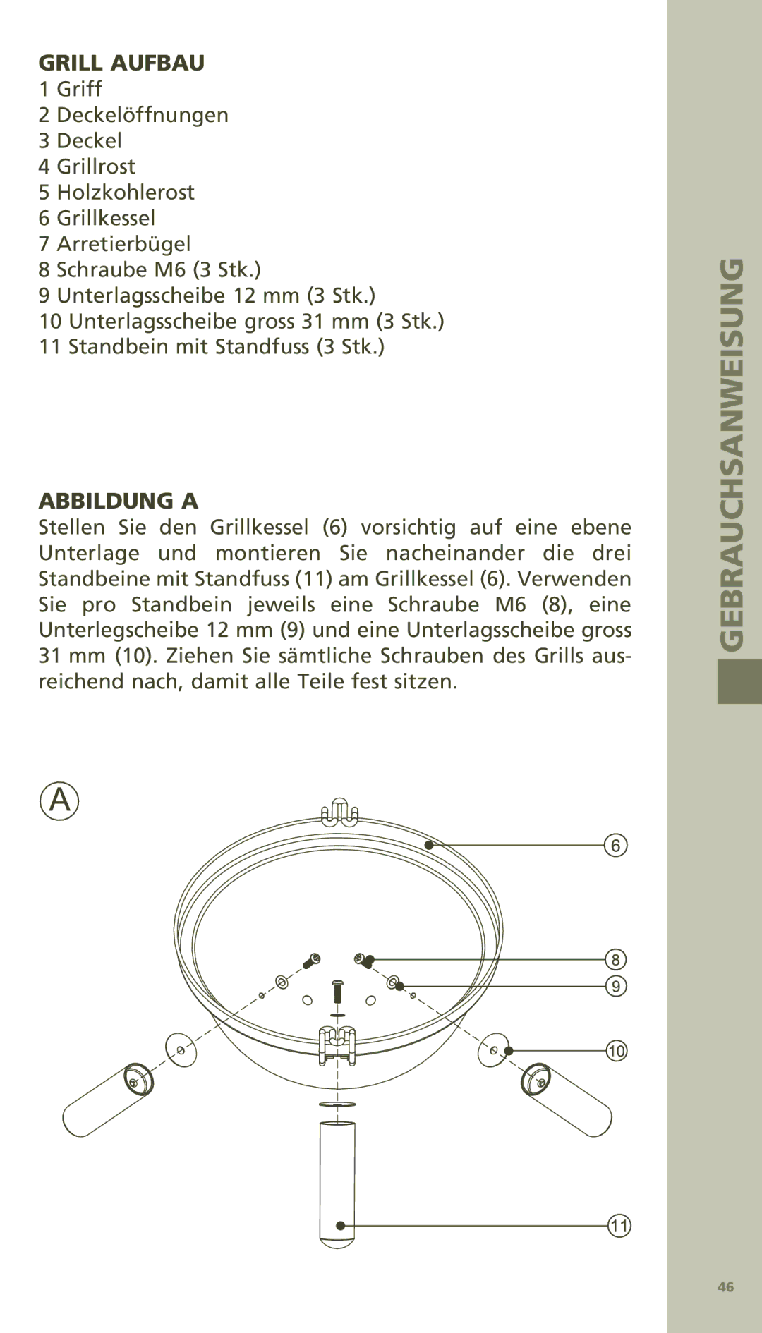 Bodum 11421 manual Grill Aufbau, Abbildung a 