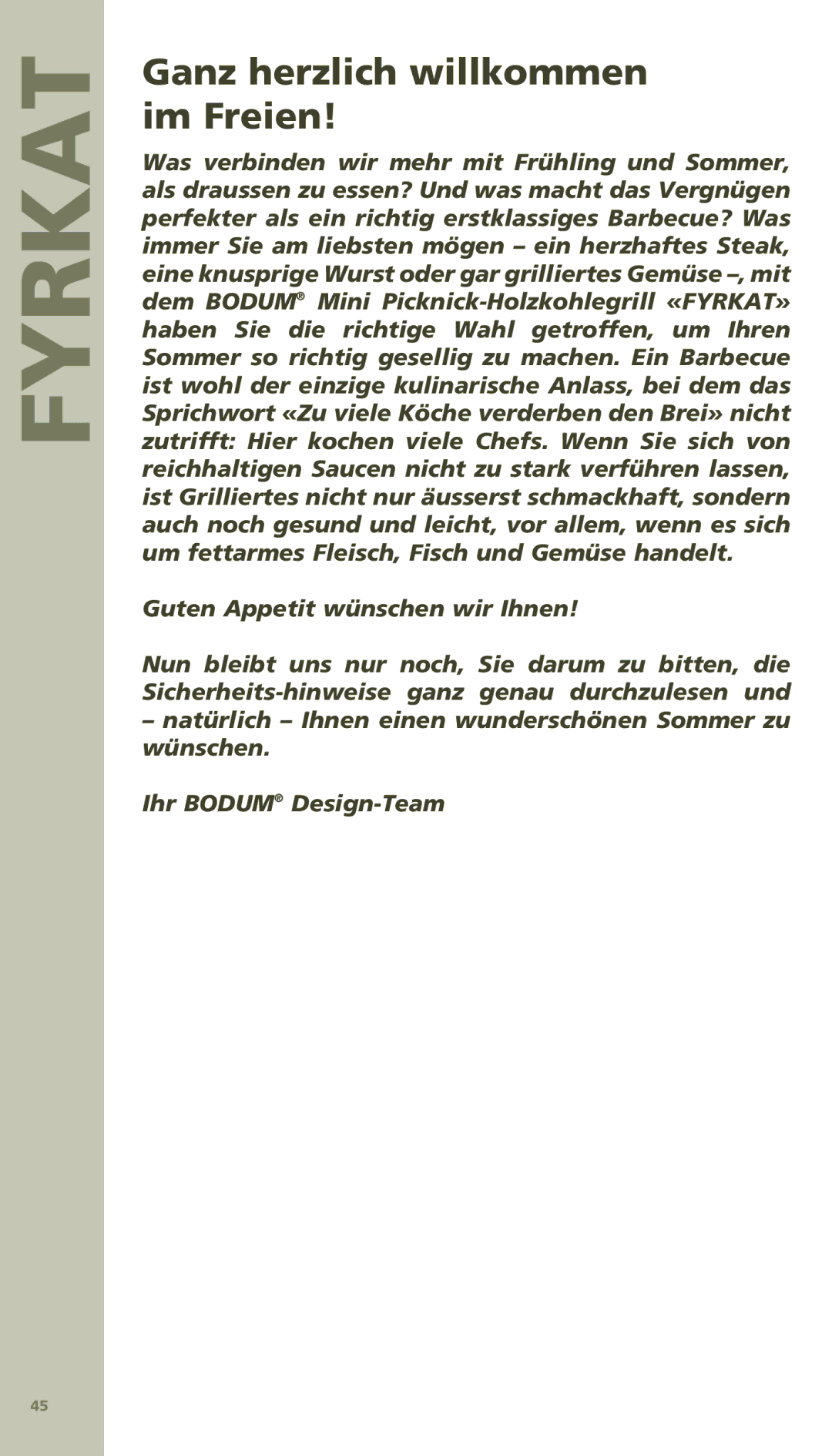 Bodum 11421 manual Ganz herzlich willkommen im Freien 