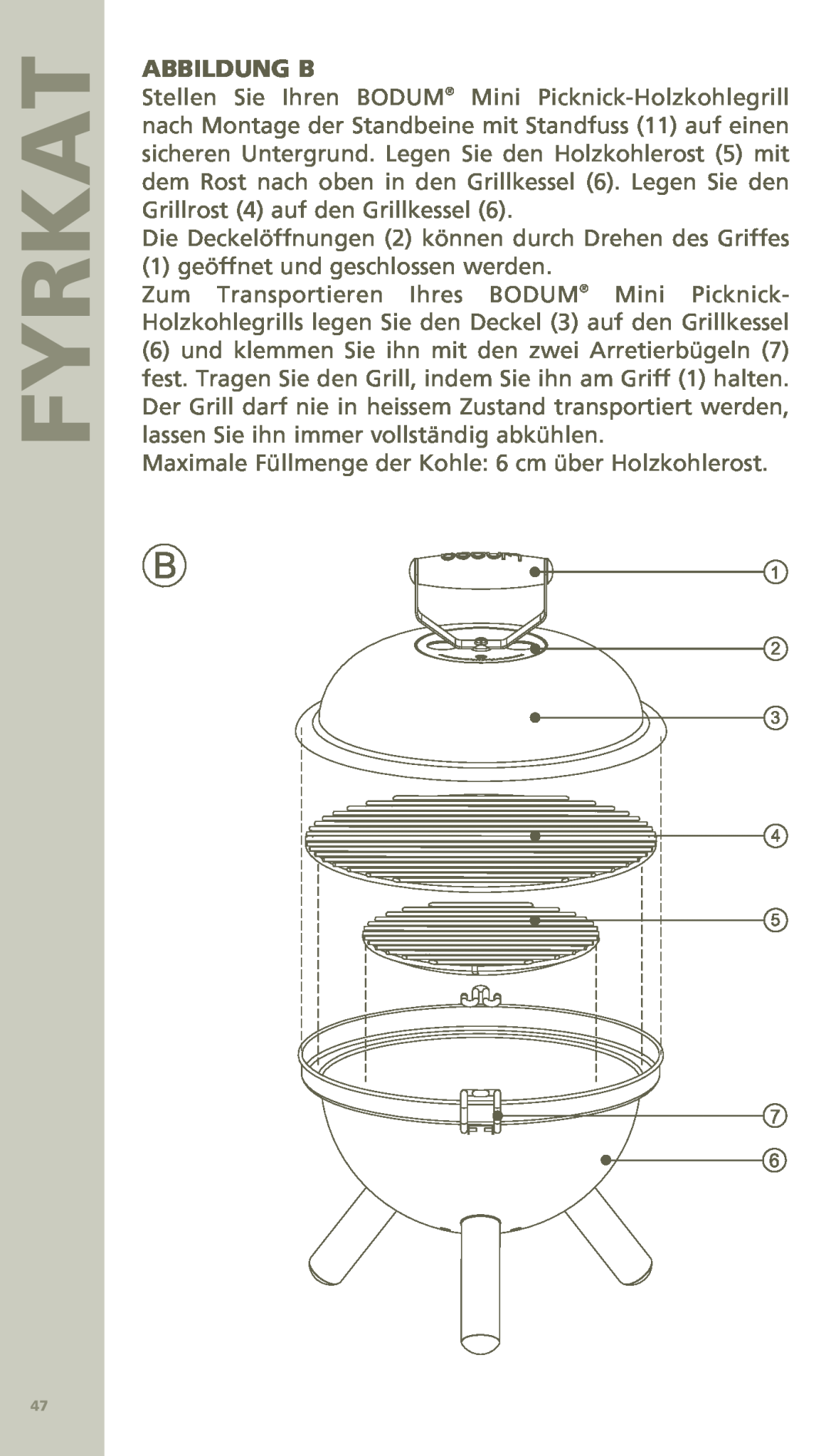 Bodum 11421 manual Abbildung B, Fyrkat 