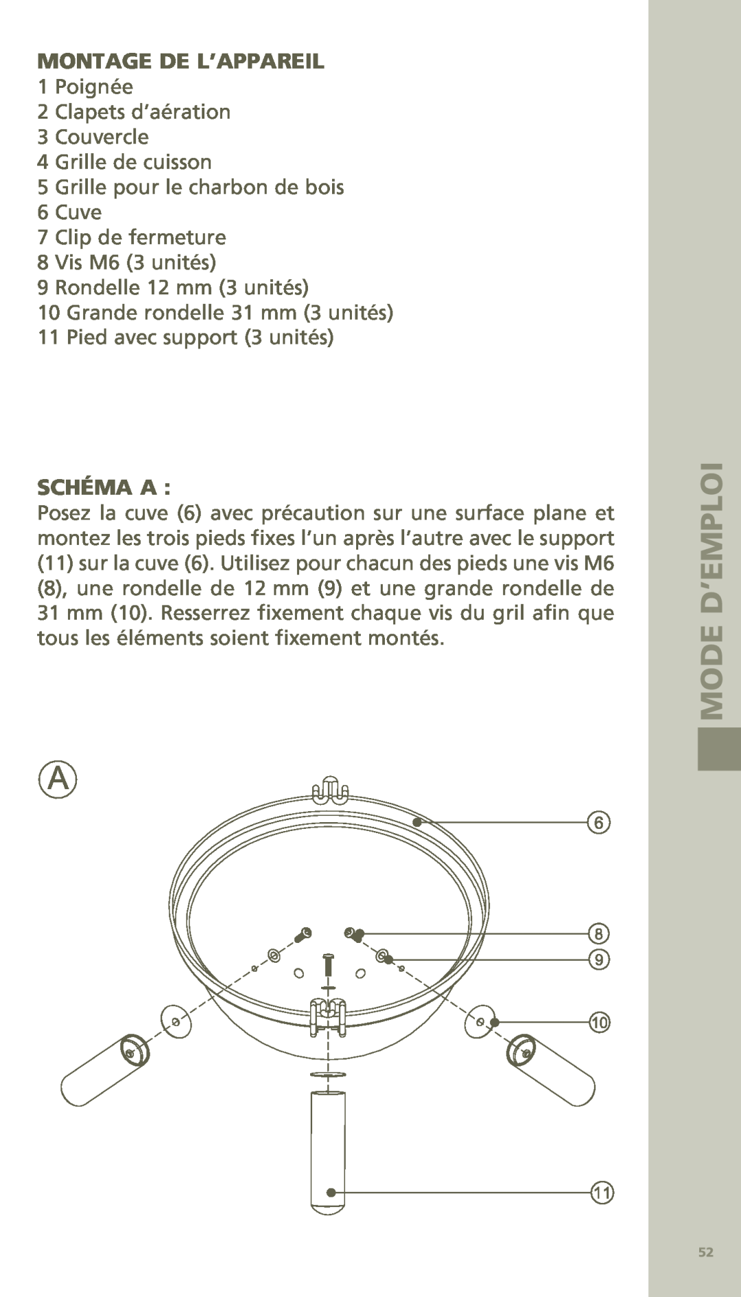 Bodum 11421 manual Mode D’Emploi, Montage De L’Appareil, Schéma A  