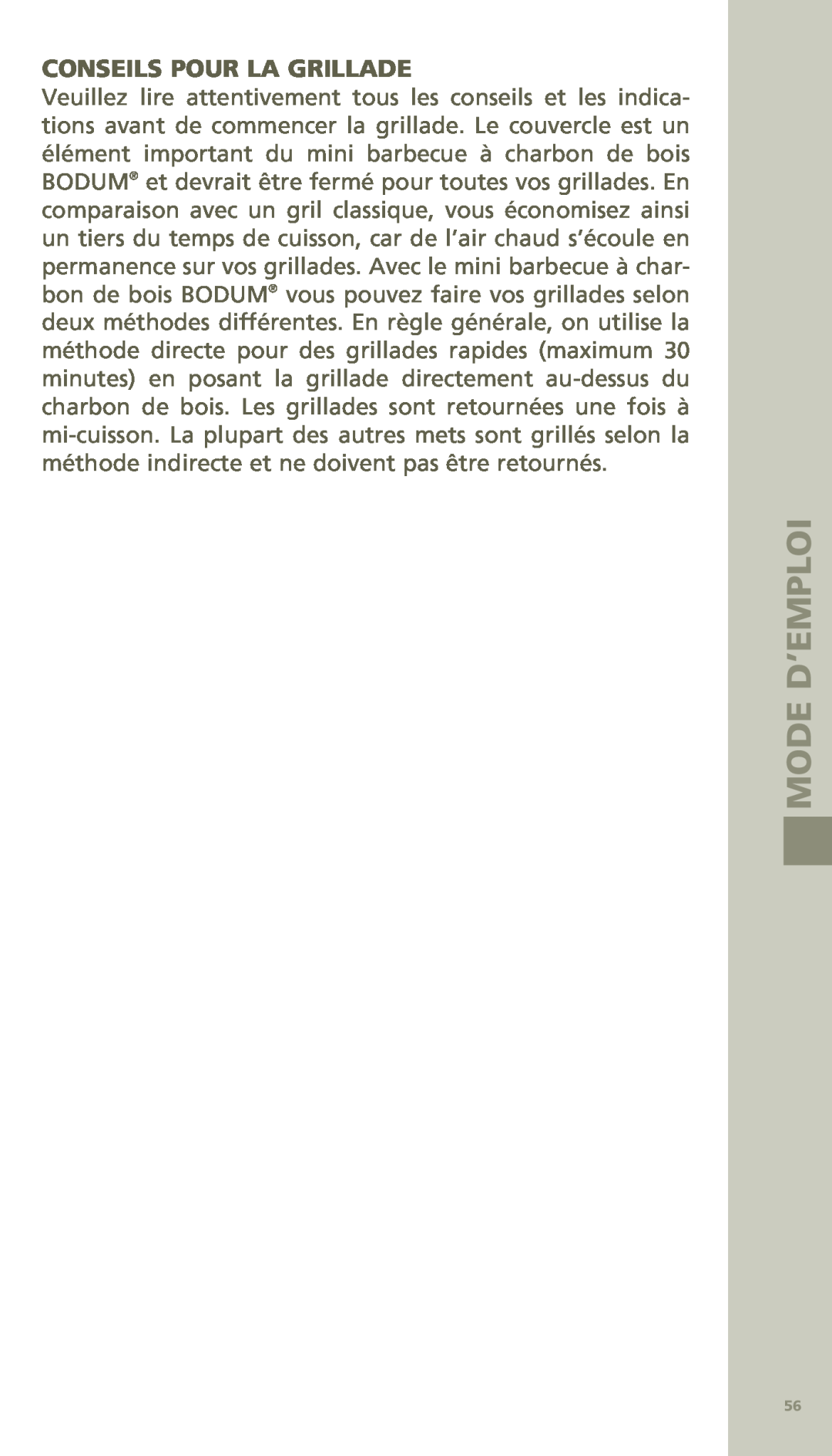 Bodum 11421 manual Conseils Pour La Grillade, Mode D’Emploi 