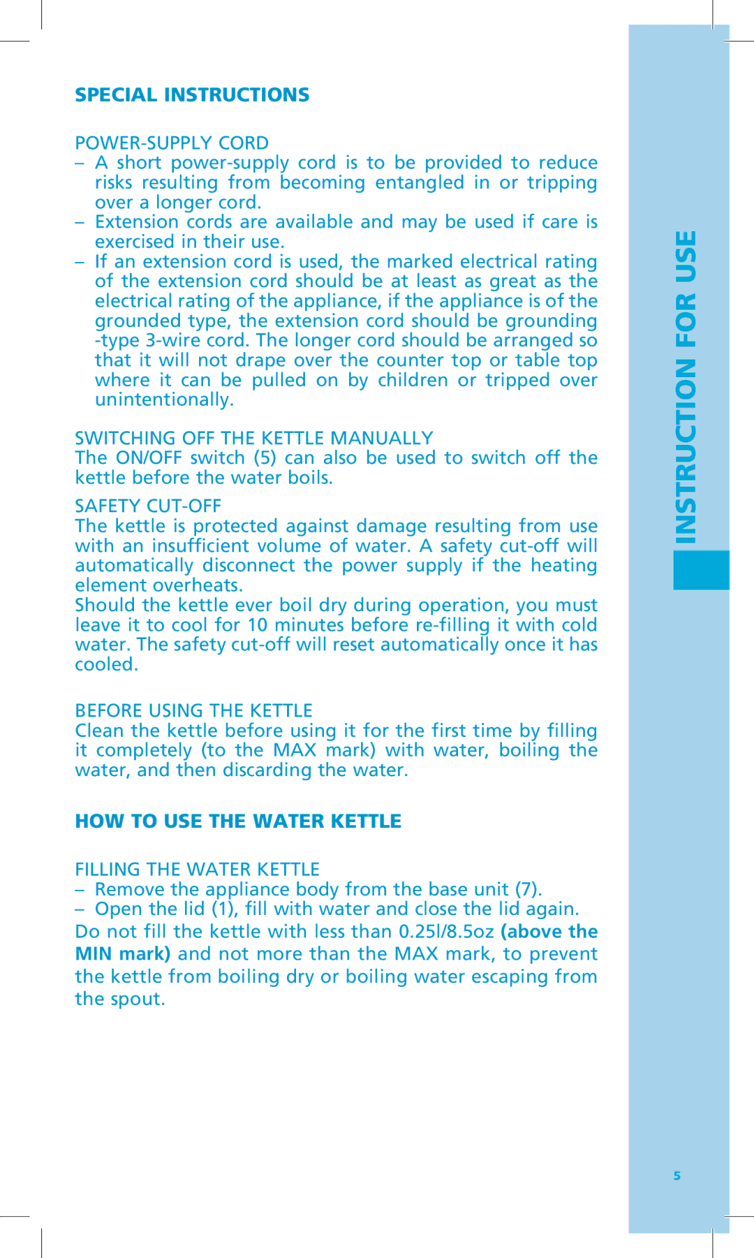 Bodum 11445 manual Special Instructions, HOW to USE the Water Kettle 