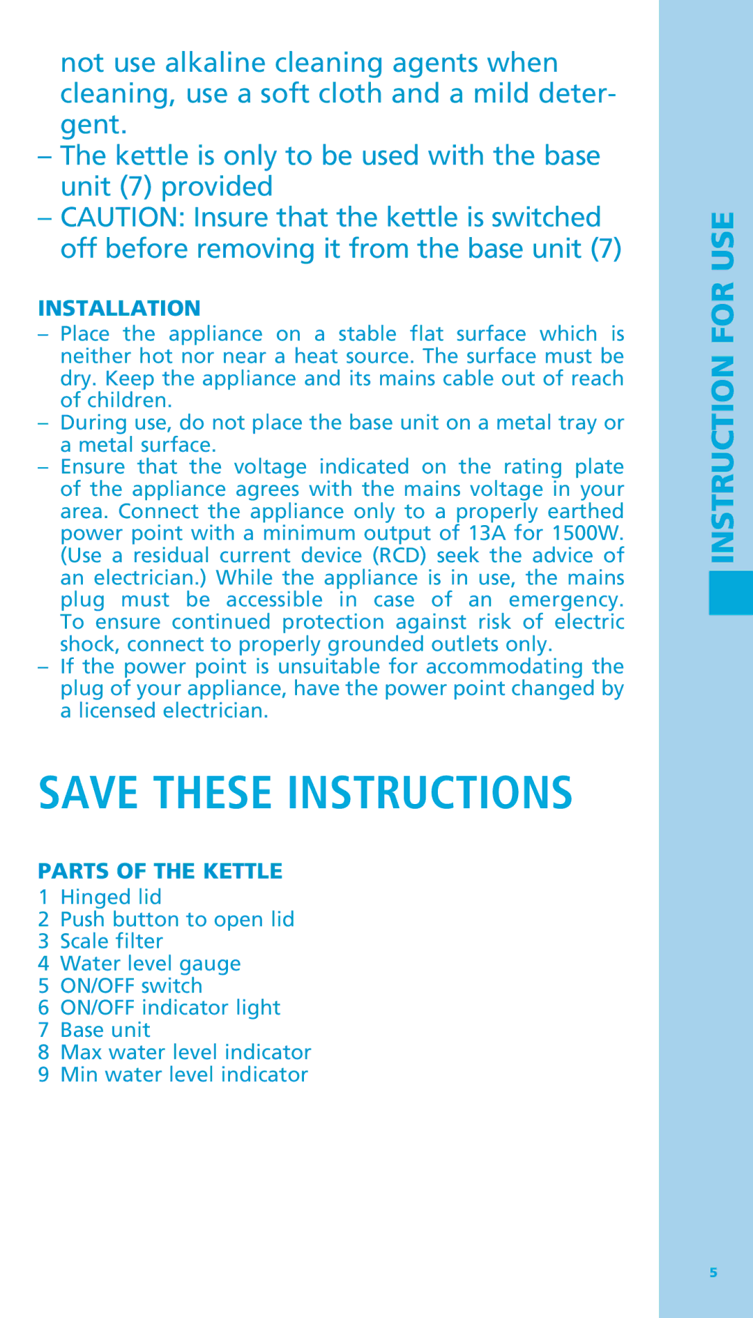 Bodum 11445 manual Installation, Parts of the Kettle 