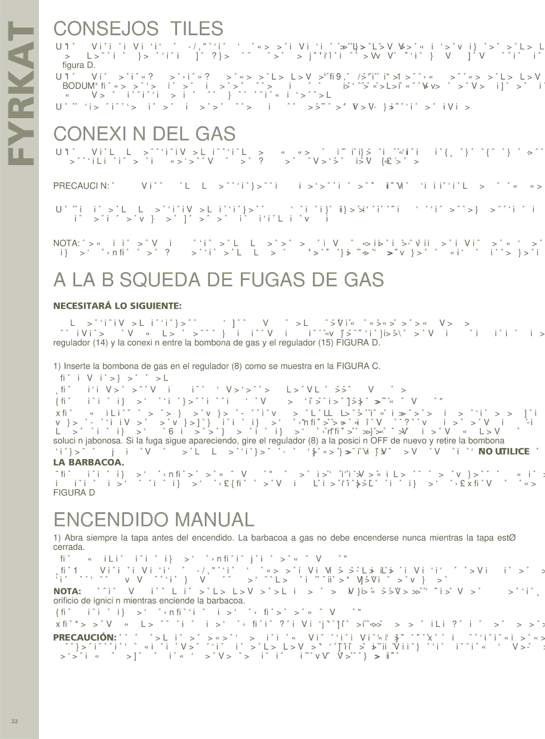 Bodum 11450P manual Consejos Útiles, Conexión DEL GAS, LA Búsqueda DE Fugas DE GAS, Encendido Manual 