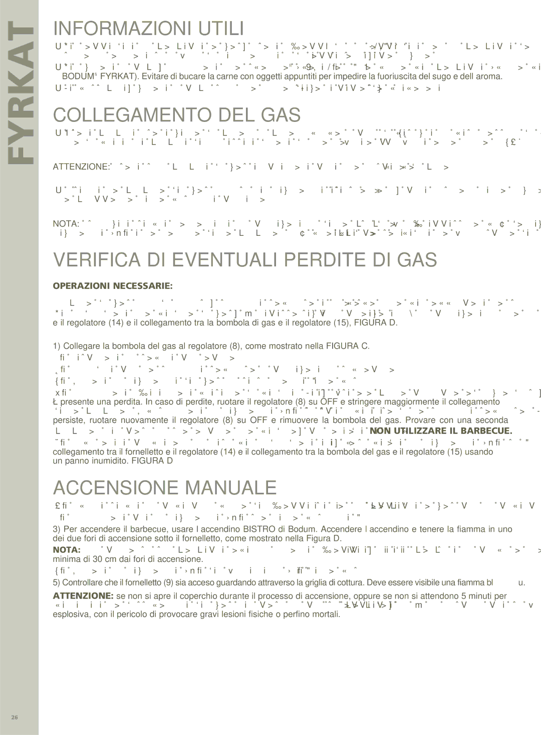 Bodum 11450P manual Informazioni Utili, Collegamento DEL GAS, Verifica DI Eventuali Perdite DI GAS, Accensione Manuale 