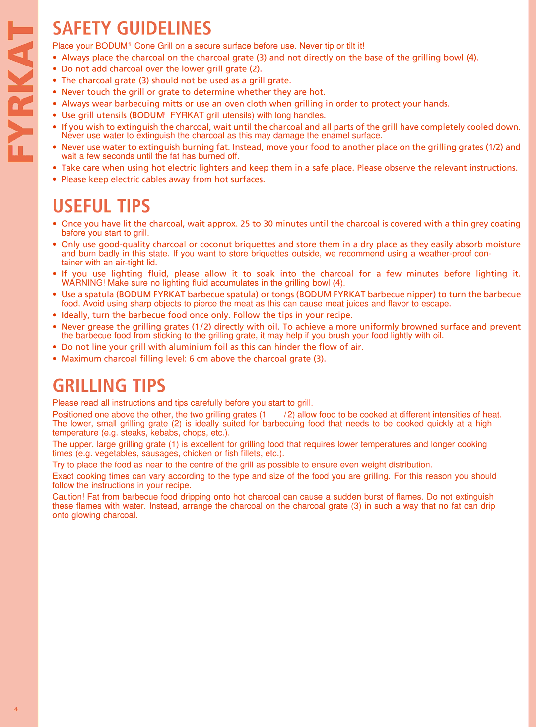 Bodum 11478 manual Safety Guidelines, Useful Tips, Grilling Tips 