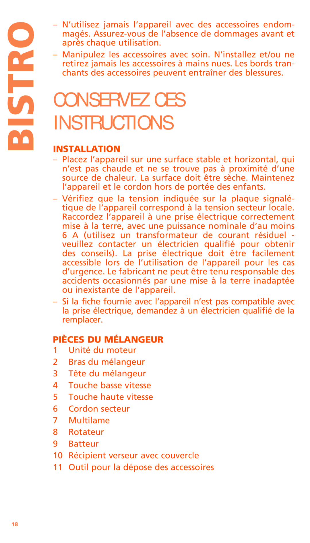 Bodum K11179 manual Conservez CES Instructions, Pièces DU Mélangeur 