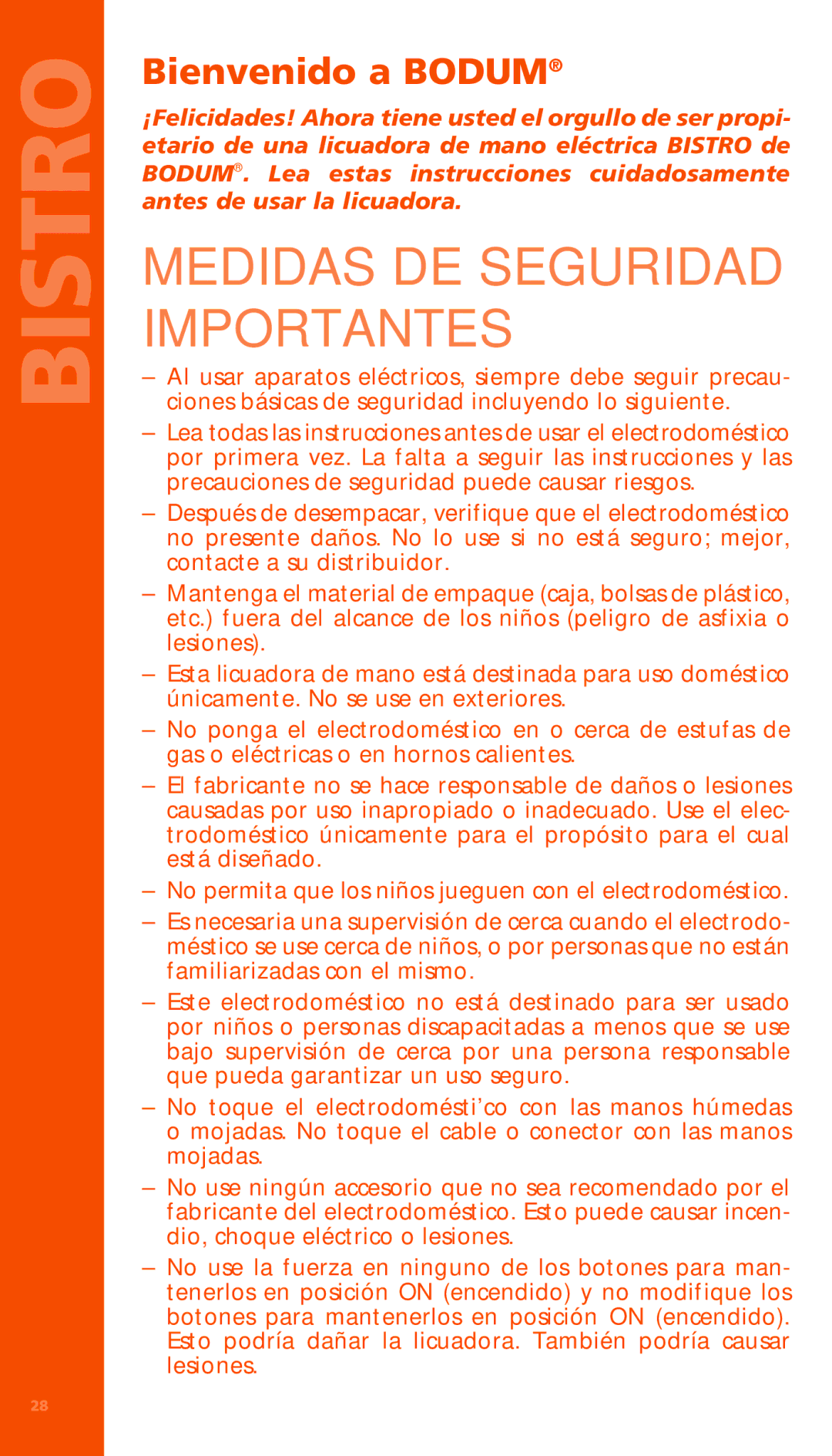 Bodum K11179 manual Medidas DE Seguridad Importantes, Bienvenido a Bodum 