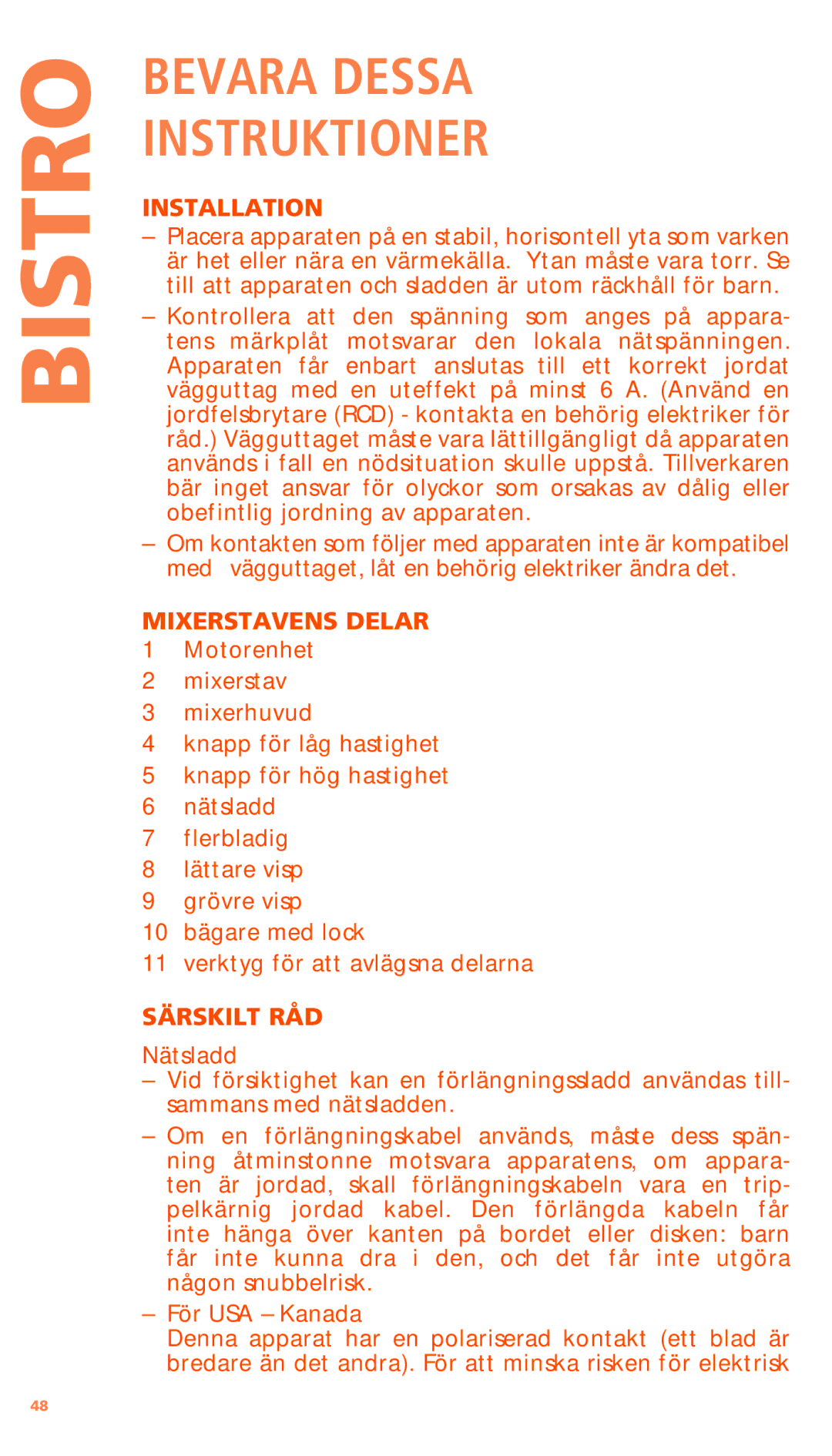 Bodum K11179 manual Mixerstavens Delar, Särskilt RÅD 