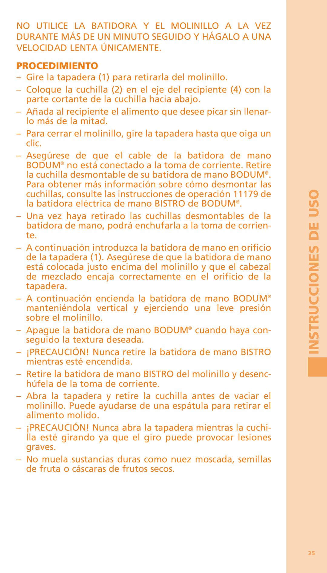 Bodum K11204 manual Procedimiento 