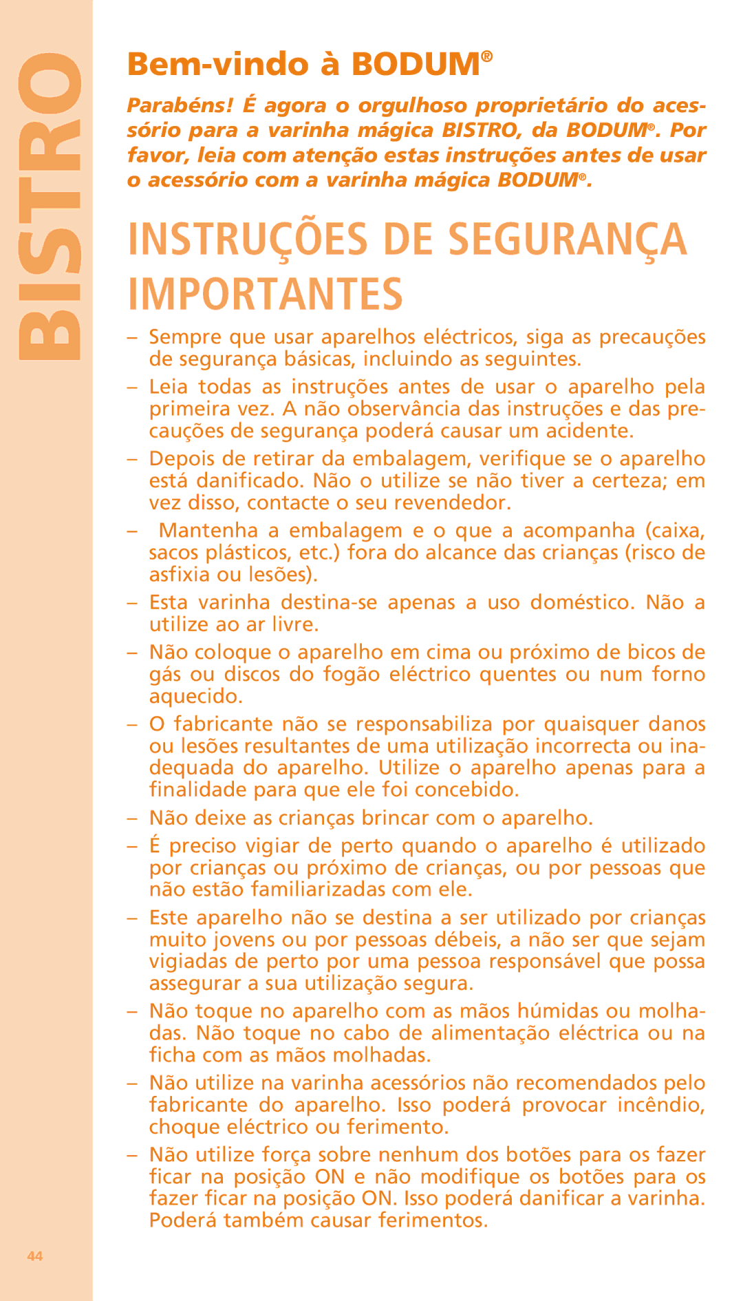 Bodum K11204 manual Instruções DE Segurança Importantes, Bem-vindo à Bodum 