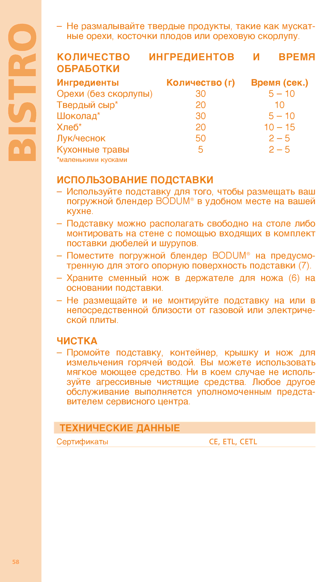 Bodum K11204 manual Технические Данные 