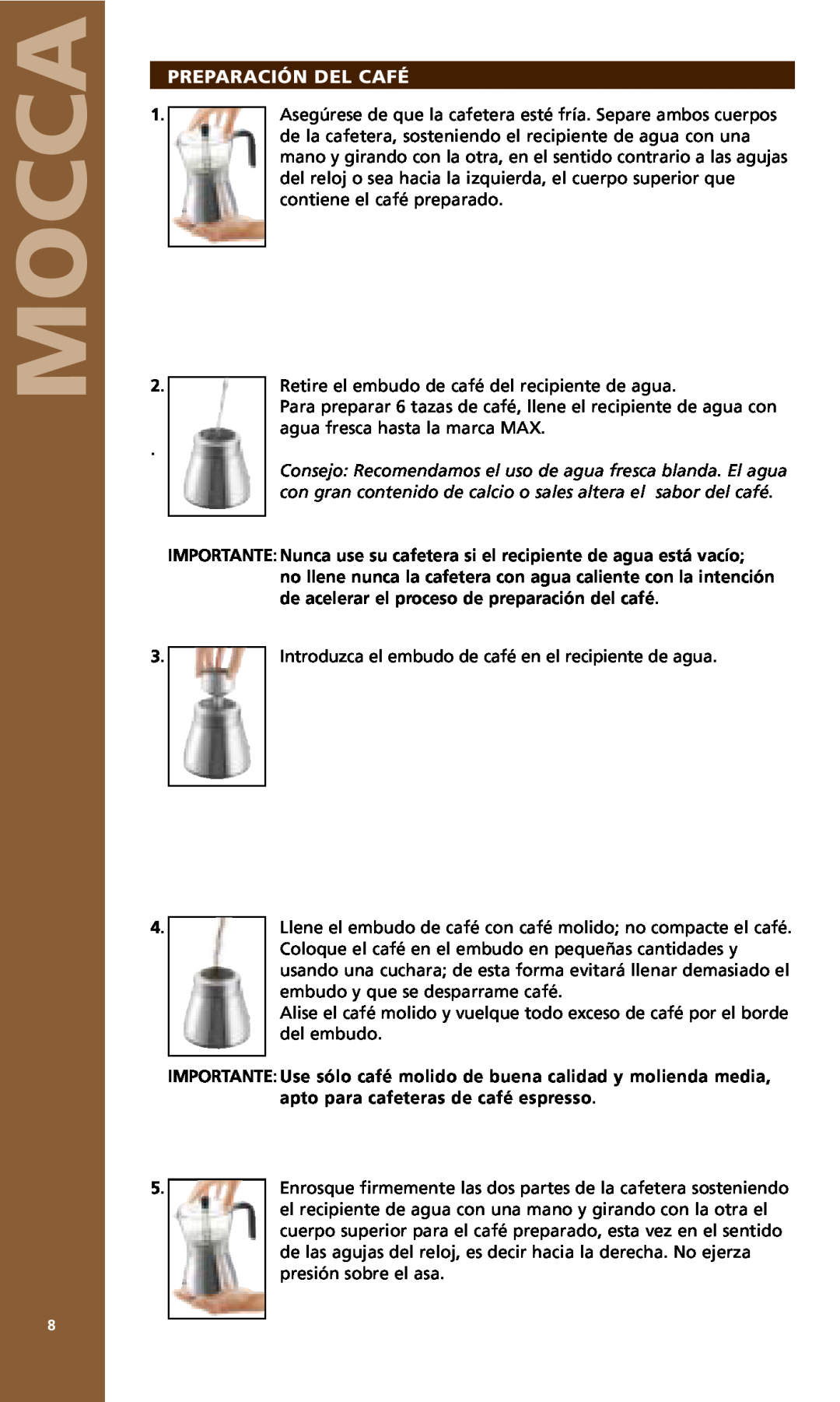 Bodum MOCCA 1176 USA manual Mocca, Preparación Del Café 