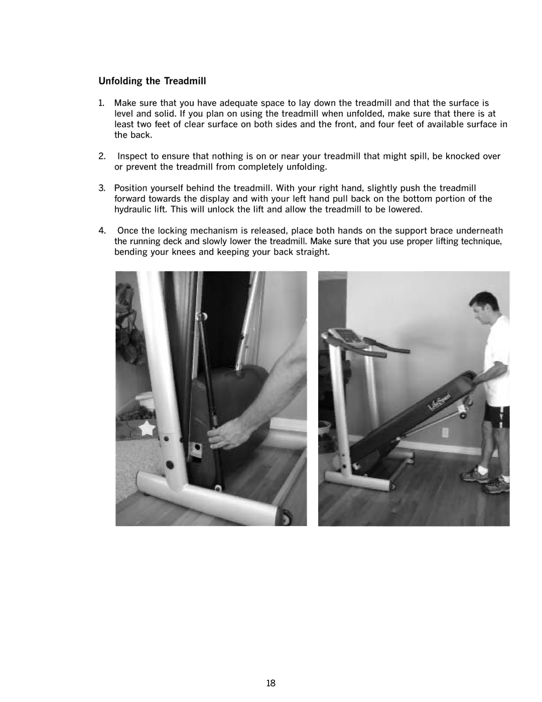 Body Solid 1.3 manual Unfolding the Treadmill 