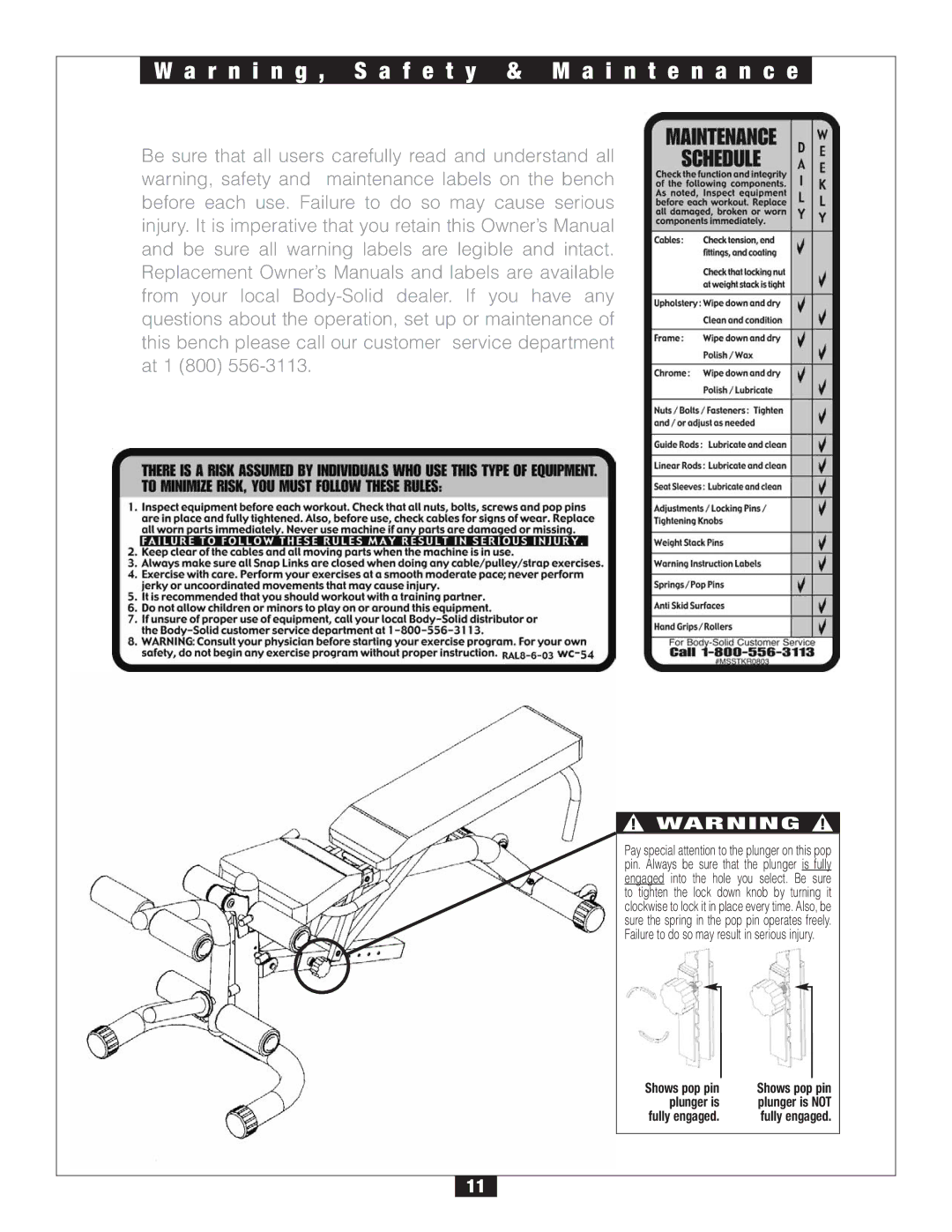 Body Solid FID 46 manual R n i n g , S a f e t y & M a i n t e n a n c e 