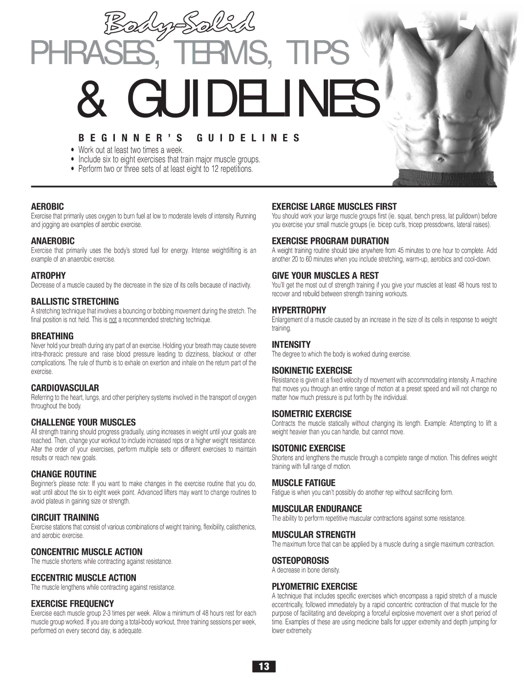 Body Solid FID 46 manual Guidelines 